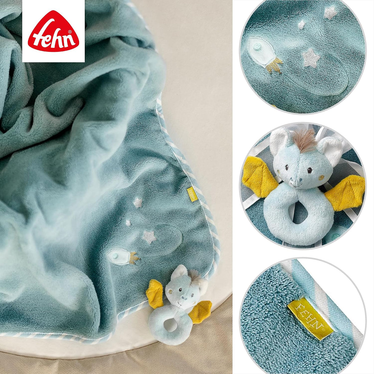 FEHN Mały Zamek koc dla niemowląt 75x100 cm z grzechotką – zdjęcie produktu 4