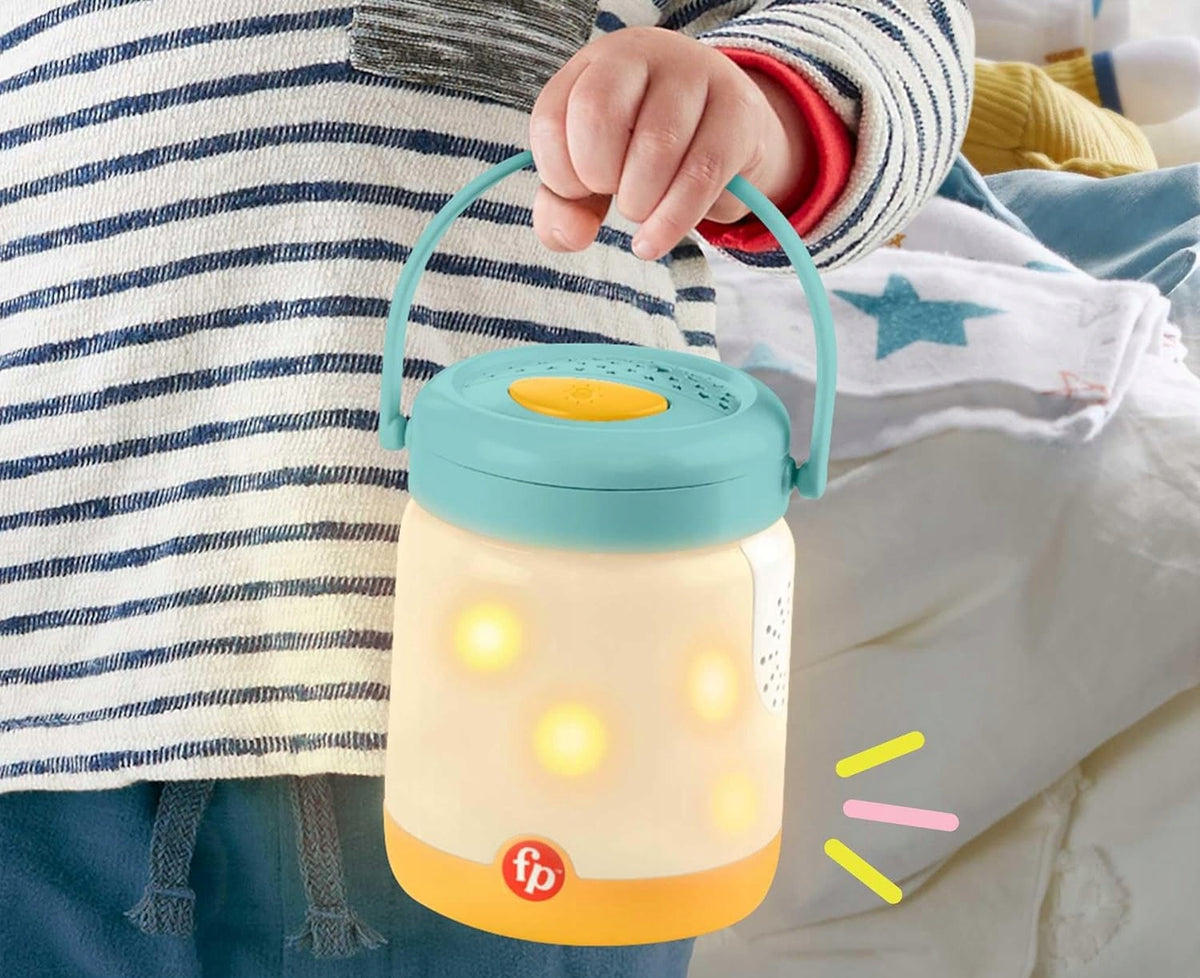 FISHER-PRICE uspokajacz przytulanka dźwięki projektor lampka ze świetlikami, lampka nocna z uchwytem dla dziecka