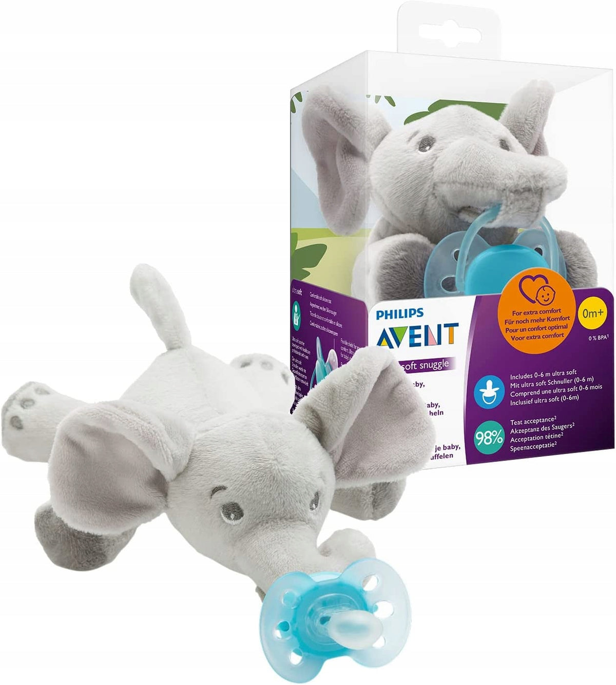 AVENT smoczek uspokajający z przytulanką 0-6m, Philips Avent słoń z przytulanką i smoczkiem