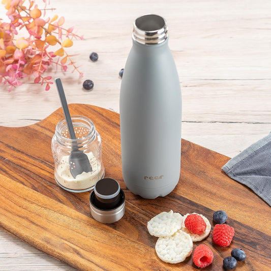 REER Colour stalowa butelka termiczna 500 ml, szara, stal nierdzewna, BPA free, do gorących i zimnych napojów