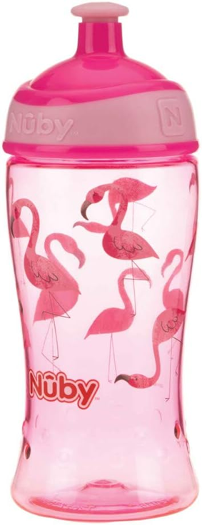 NUBY Pop-Up Sipper vaso antiderrame de tritán 360 ml 3 años+ FLAMINGO