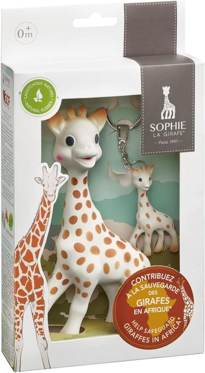 GIRAFFA SOPHIE massaggiagengive naturale SO PURE 18CM + portachiavi