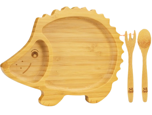 BABYLOVIT bol en bambou avec ventouse + cuillère et fourchette HÉRISSON