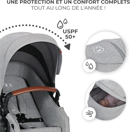 KINDERKRAFT B-TOUR 3w1 wózek wielofunkcyjny do 22kg + fotelik MINK PRO – LIGHT GREY – zdjęcie 6
