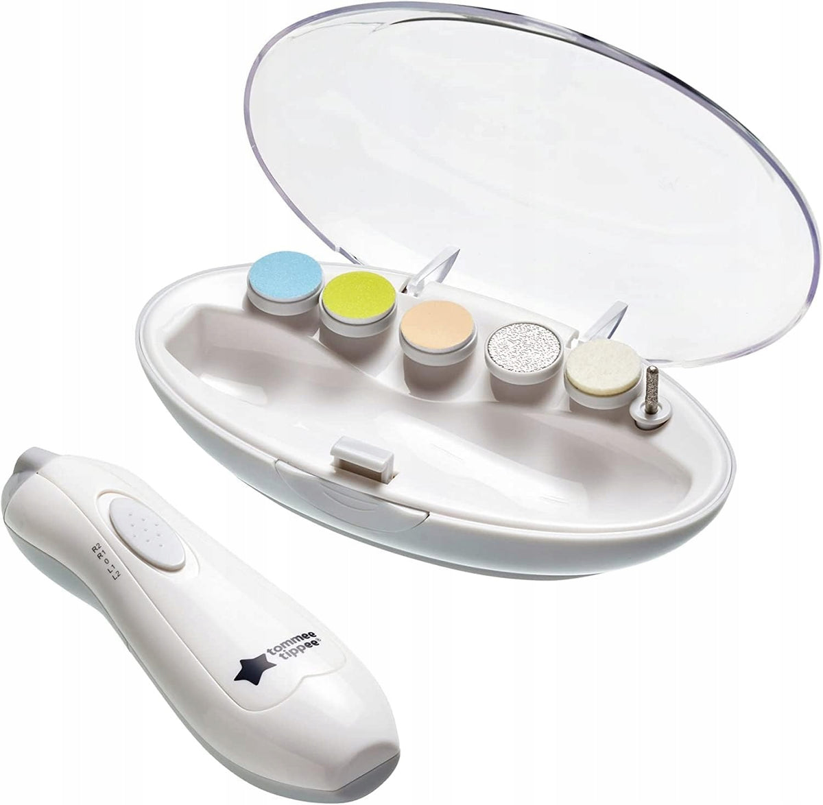 TOMMEE TIPPEEelectric nail file + storage boxage 0 +colour white-greywidth 4 cm, length 13 cmbatteries 2 x AA