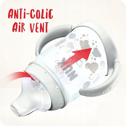 NUK Learner Cup KUBEK 150 ml wskaźnik temperatury z antykolkowym Air Vent i uchwytami