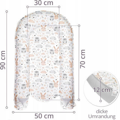 TOTSY BABY kokon niemowlęcy gniazdo 90 x 50, dwustronny, 12 cm gruba otoczka