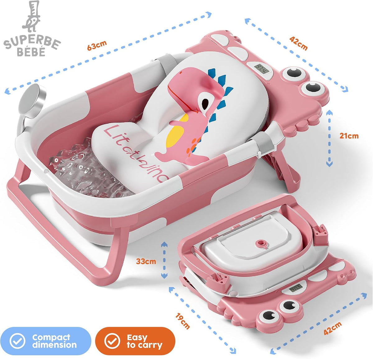 SUPERBE compact baby bathtub with insert for newborns