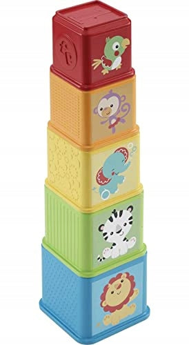 FISHER-PRICE piramidka do układania ze zwierzątkami 5el. 6m+ kolorowa wieża z klocków ze zwierzątkami