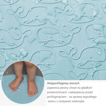 REER mata antypoślizgowa do kąpieli 42x25, niebieska mata do wanny dla dzieci z wypukłym wzorem wieloryba i przyssawkami
