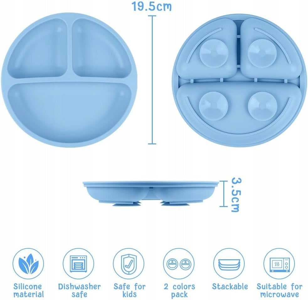VICLOON plato dividido en 3 con ventosa x2 + cuchara x2 + tenedor x2