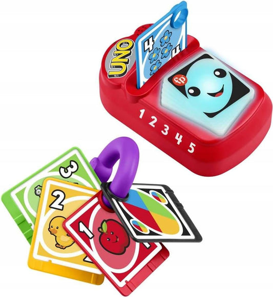 FISHER-PRICE światła muzyka frazy j. niemiecki UNO interaktywna zabawka edukacyjna z kartami i dźwiękami