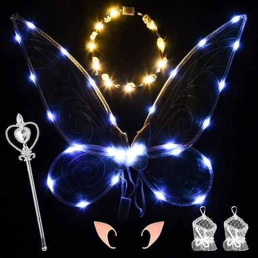 FORMIZON skrzydła wróżki z diodami LED + różdżka wianek uszy 46 x 65 cm