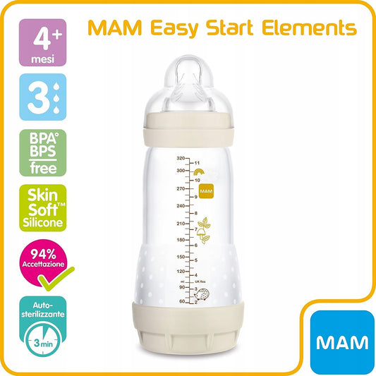 MAM Easy Start butelka antykolkowa 320ML dla niemowląt 4 msc+, smoczek 3, BPA free, auto-sterylizująca