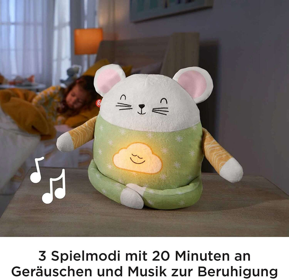 FISHER-PRICE myszka do medytacji uspokajacz J.DE. pluszowa myszka z muzyką i kojącymi dźwiękami do uspokajania dziecka