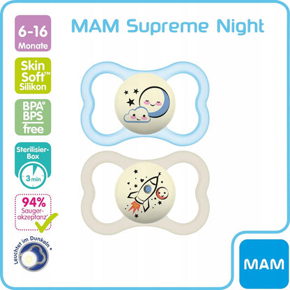 MAM SUPREME NIGHT πιπίλα σιλικόνης 6-16μ.