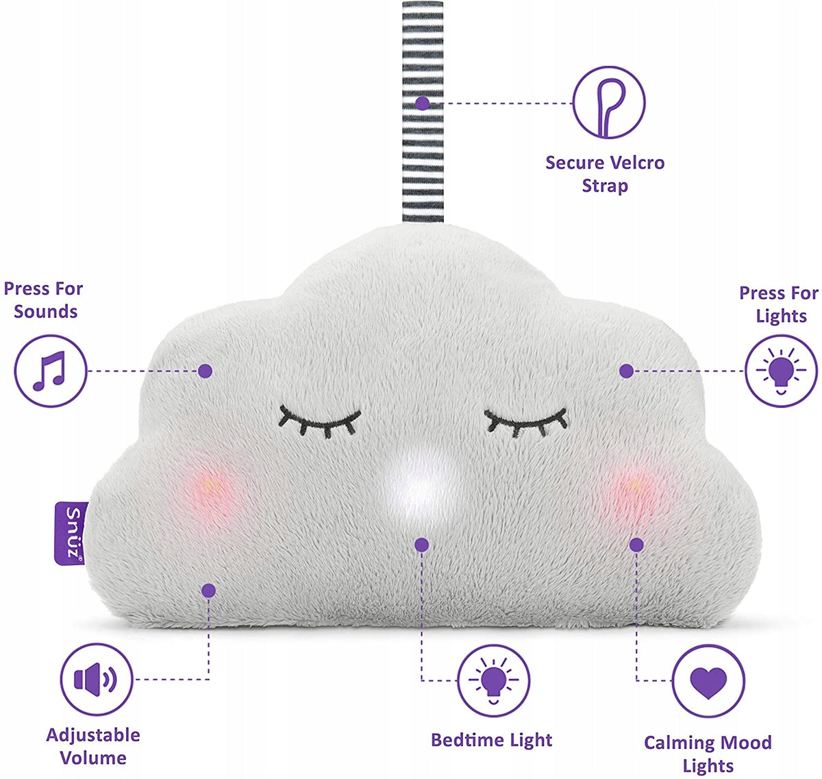 SNUZcloud pluche SLAAPMAKER wit geluid van hartslag en lichtjes