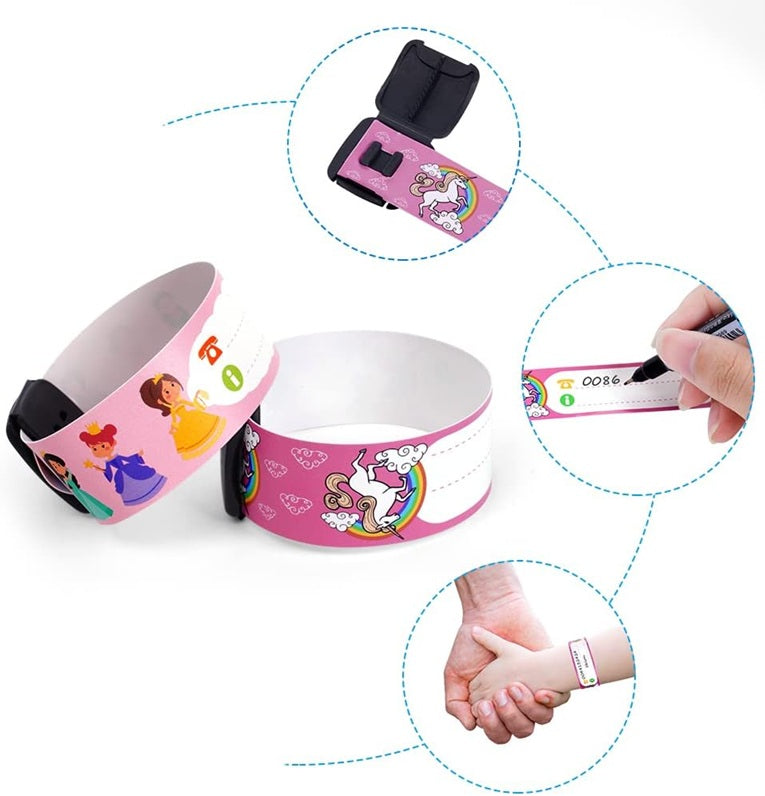 VICLOON braccialetti SOS impermeabili per bambini 8 pezzi + pennarello "O"