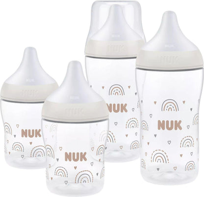 NUK Perfect Match Rainbow zestaw startowy butelki 150 / 260 ml 3m+ - zestaw 4 butelek z motywem tęczy