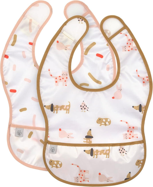 LASSIG bavaglino in plastica con velcro e tasca x2 6-24 mesi