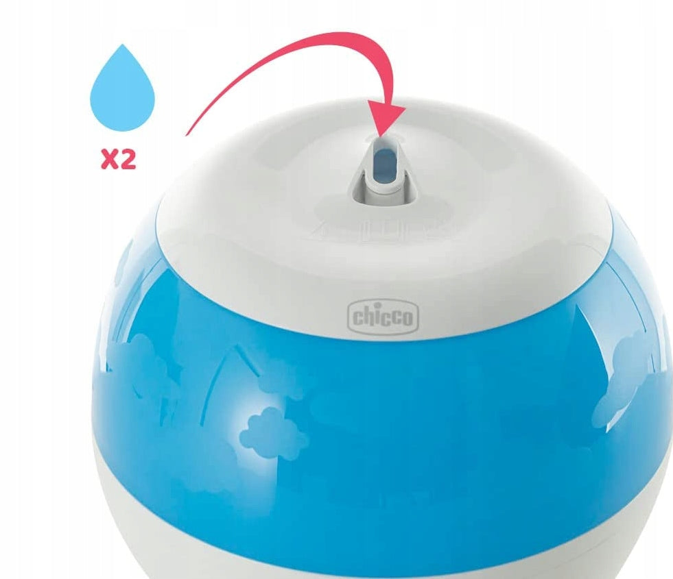 CHICCO Humi Fresh ultradźwiękowy NAWILŻACZ POWIETRZA biało-niebieski, zimna mgiełka, 8 godzin pracy