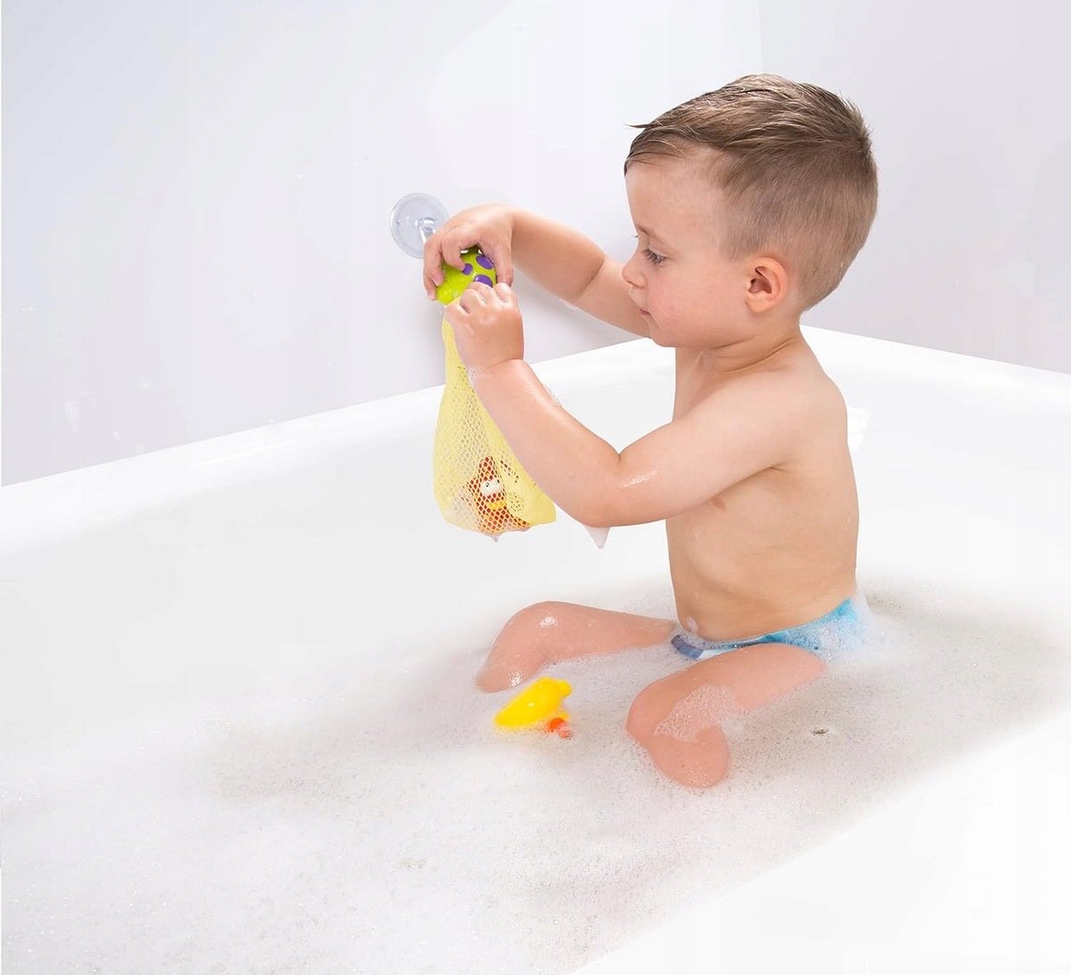 PLAYGRO 3 zabawki do kąpieli + siatka do przechowywania z przyssawką z uroczymi zwierzątkami do kąpieli