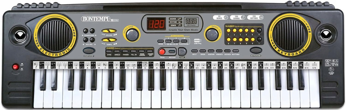 BONTEMPI Music Academy cyfrowy keyboard 60 utworów 200 dźwięków 66 cm, czarny keyboard dla dzieci