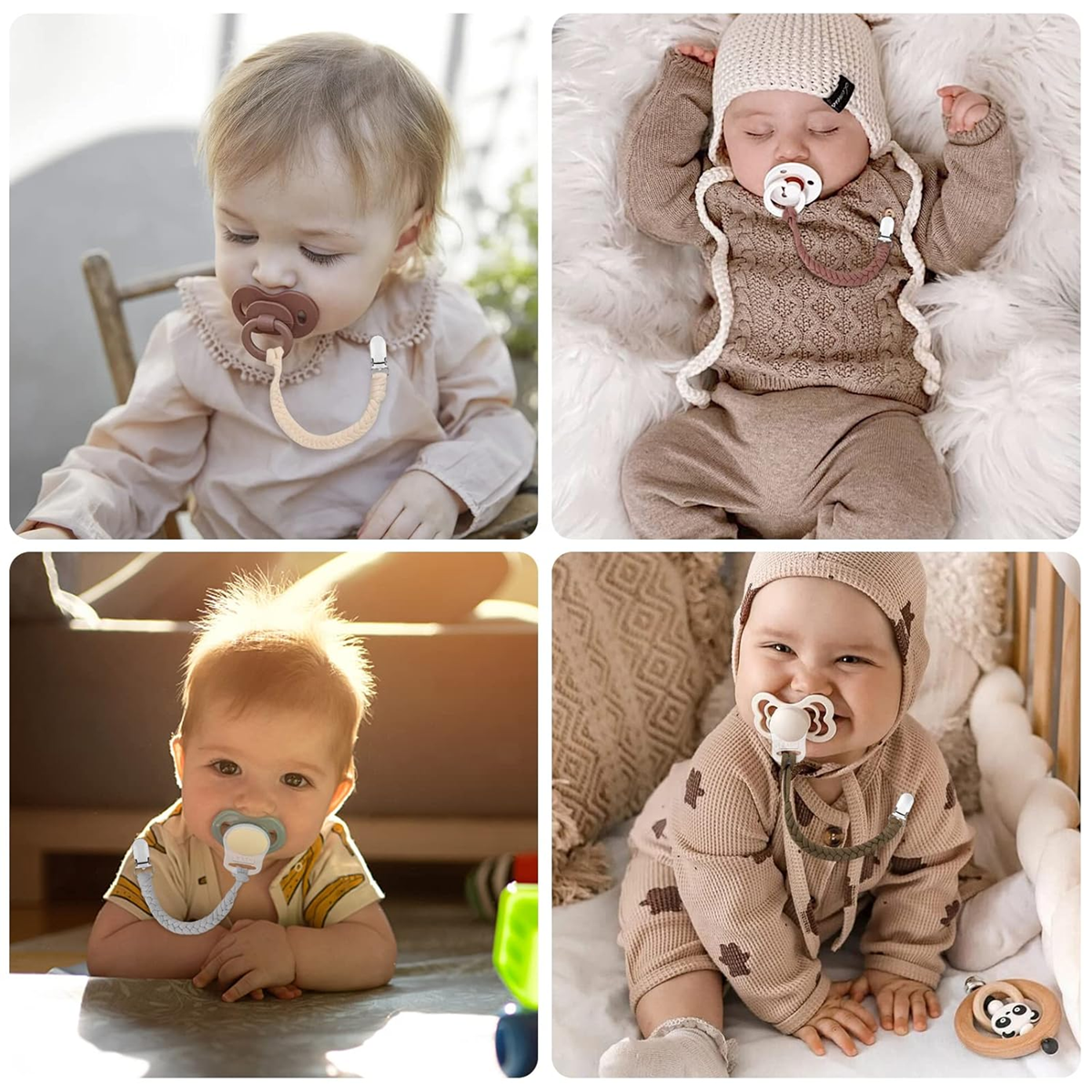 ANNHAO katoenen speenkoord met clip 22 cm BEIGE