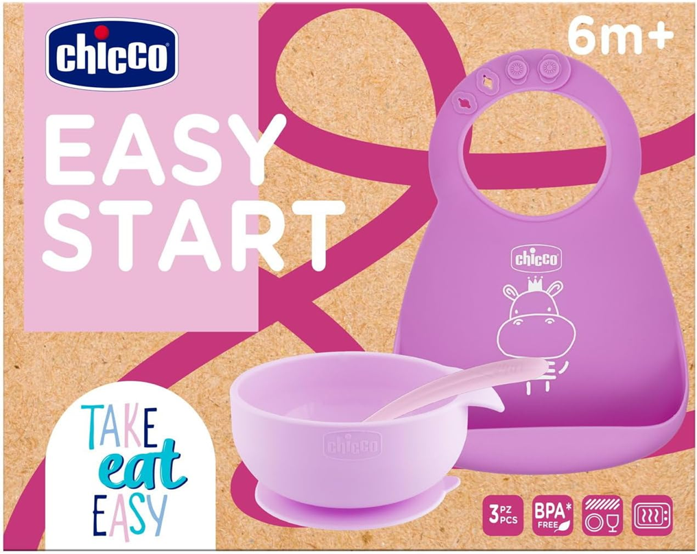 CHICCO sada EASY START miska s přísavkou lžička bryndák 6m+