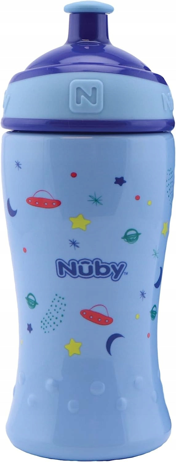 NUBY bidon x2 12m+ 18m+ 360ml niebieski kubek dla niemowląt z motywem kosmicznym