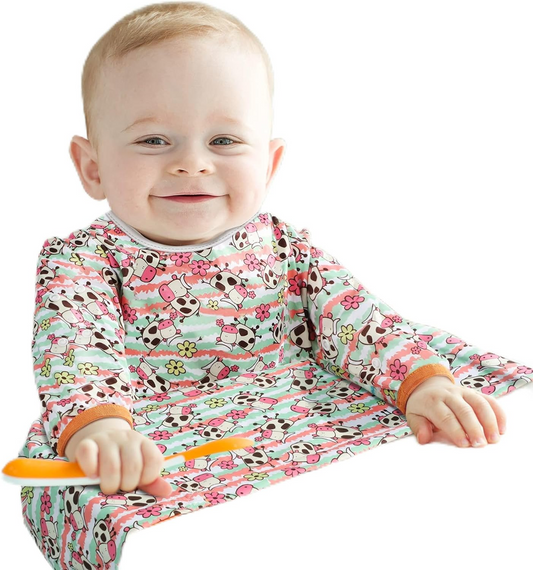 LENBEST Baby Bibs vodotěsný bryndák overal s rukávy 6 m+