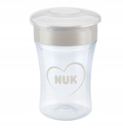 NUK Magic Cup KUBEK NIEKAPEK ustnik 360 szary kubek 230 ml z pokrywką, dla dzieci 8 m+, BPA free