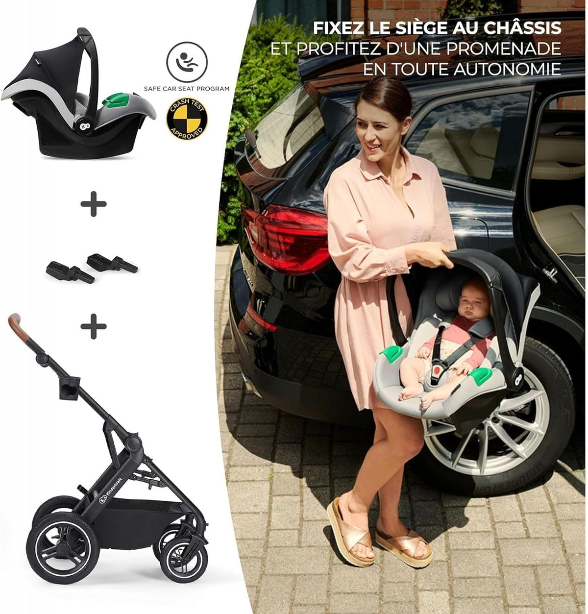 KINDERKRAFT B-TOUR 3w1 wózek wielofunkcyjny do 22kg + fotelik MINK PRO – DARK GREY – zdjęcie 14