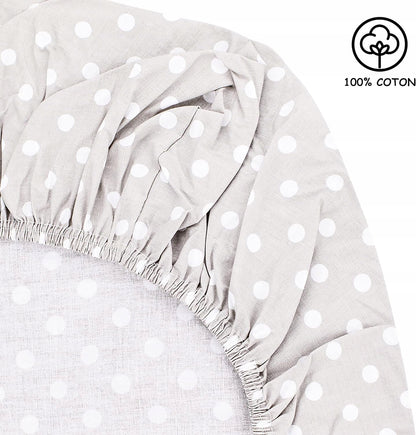 LOVELY HIPPO prześcieradło z gumką x2 + mata wodoodporna Next2Me 83X50, 100% bawełna w kropki