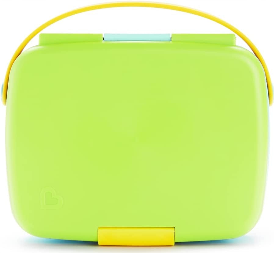 MUNCHKIN Bento Box śniadaniówka + sztućce, 5 komór, zielono-żółta śniadaniówka z uchwytem