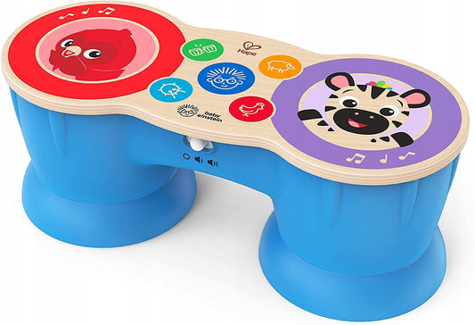 Drewniane bongo Hape Baby Einstein Magic Touch z kolorowymi polami.