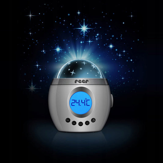 REER My Magic Starlight projektor pozytywka lampka z projekcją gwiazd, budzikiem i termometrem