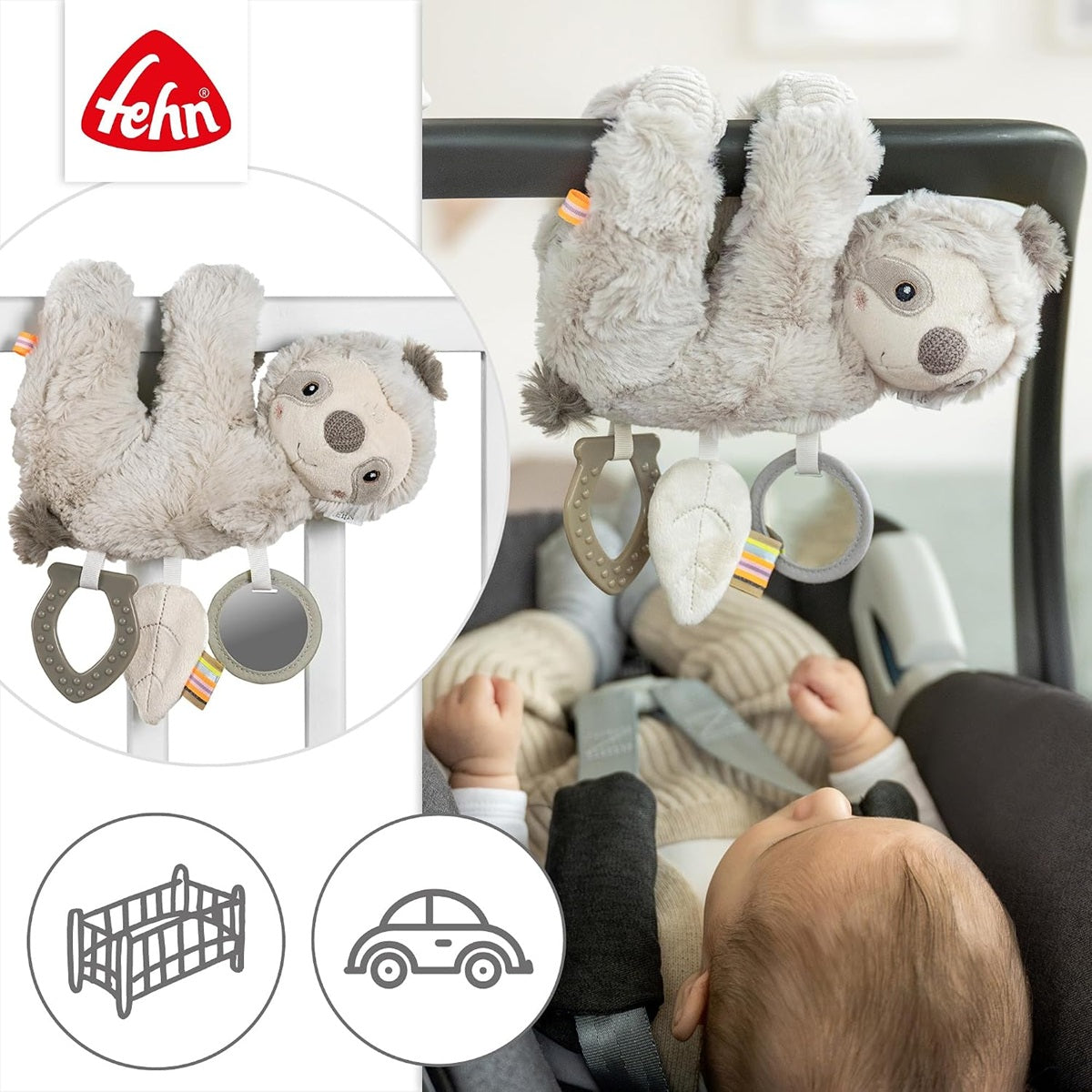FEHN Activity pluszowy LENIWIEC zawieszka do wózka i fotelika 22 cm – zdjęcie produktu 3