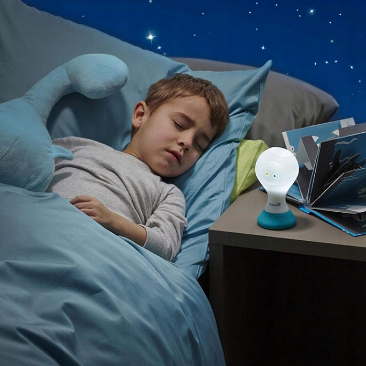BEBE CONFORT Lulu 2w1 latarka lampka nocna LED przy łóżku dziecka, przenośna lampka USB, biało-zielona