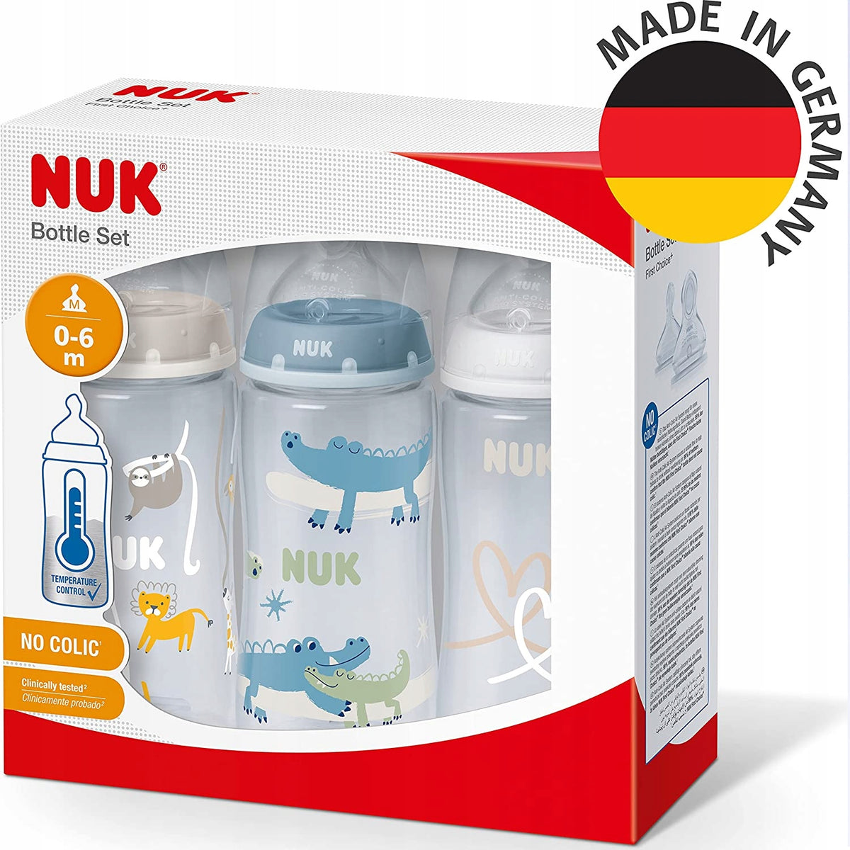 NUK No Colic zestaw butelek 3x 300 ml 0-6, zestaw butelek dla niemowląt w pudełku