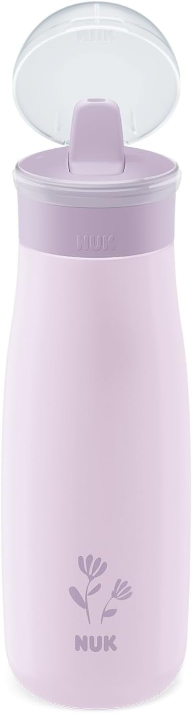 NUK Mini-Me Flip stalowa butelka ze słomką i ustnikiem 500 ml 12 m+ liliowa z twardym składanym ustnikiem