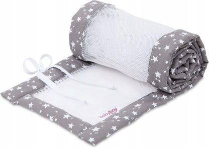 BABYBAY ochraniacz do łóżeczka 168x24cm, przewiewny szary ochraniacz siatkowy ze wzorem gwiazdek