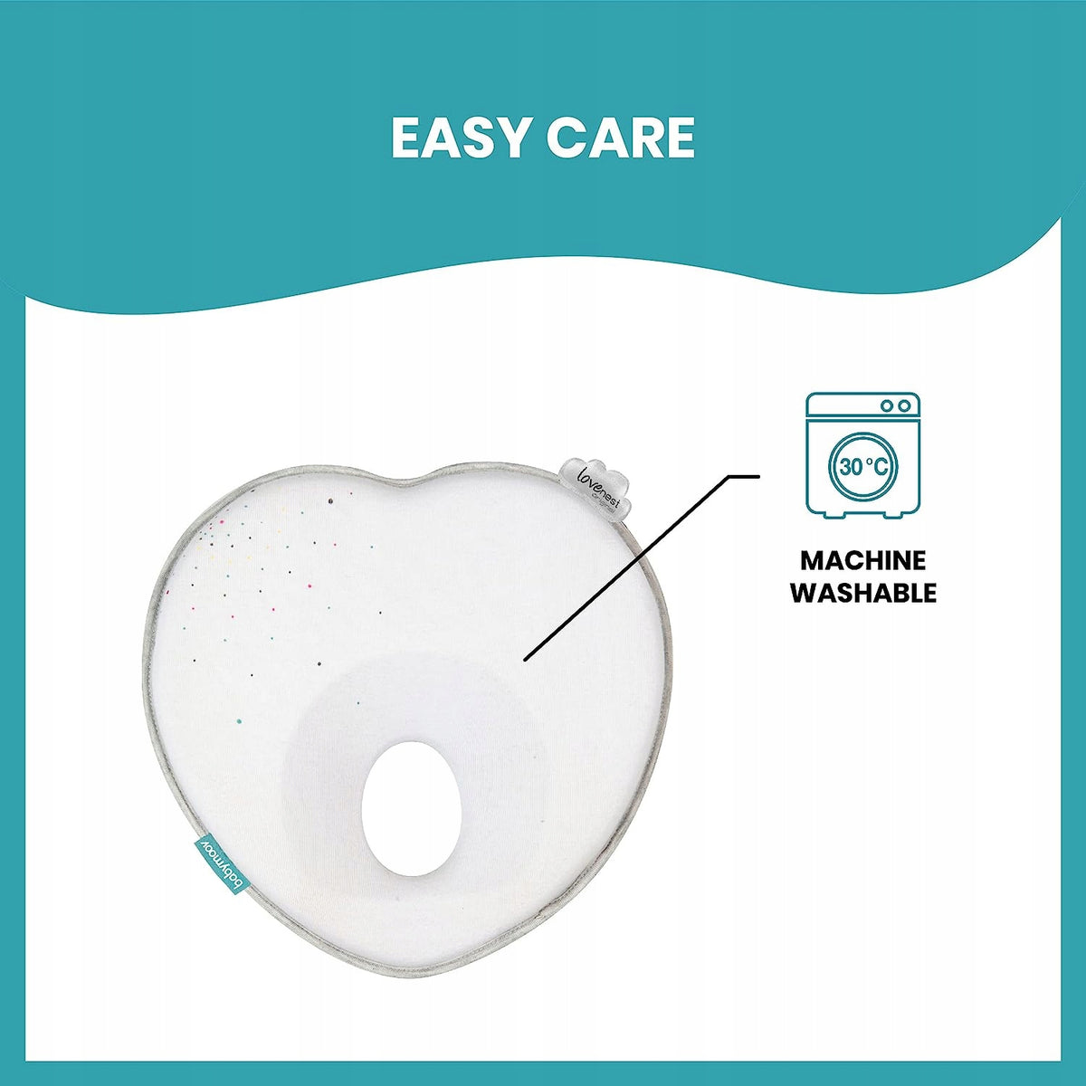 BABYMOOV Lovenest poduszka niemowlęca 0+ ORGANIC, łatwa pielęgnacja, pranie w pralce 30°C