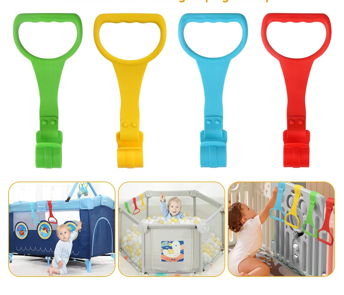 JOY PLUS mânere din silicon pentru pătuț care ajută copilul să se ridice, set de 4 bucăți