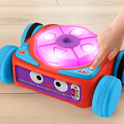 FISHER-PRICE interaktywny robot LINUS język niemiecki, kolorowy robot edukacyjny 4w1 z podświetlaną górą i kołami