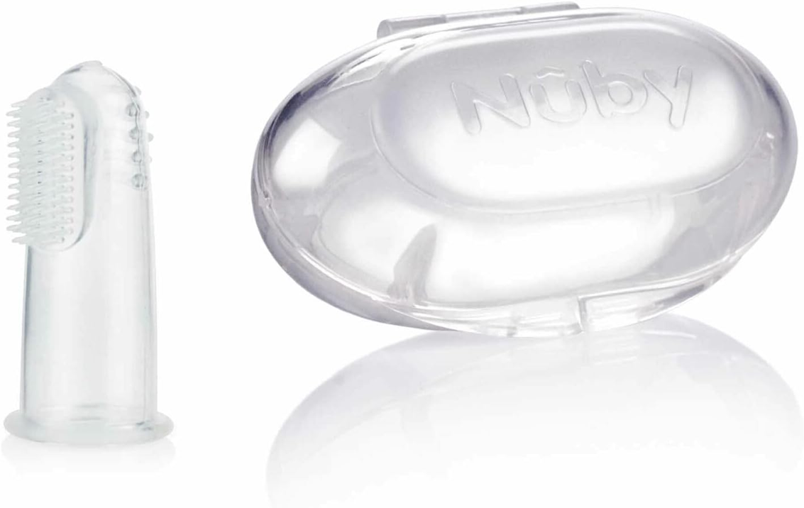 NUBY spazzolino in silicone da dito per denti + custodia