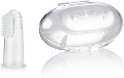 NUBY spazzolino in silicone da dito per denti + custodia