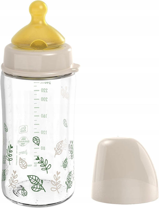 NIP Cherry Green szklana butelka z lateksowym smoczkiem rozmiar M 240 ml