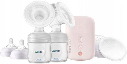 PHILIPS AVENT SCF397/11 podwójny LAKTATOR elektr.. różowy laktator elektryczny z butelkami i nakładkami silikonowymi
