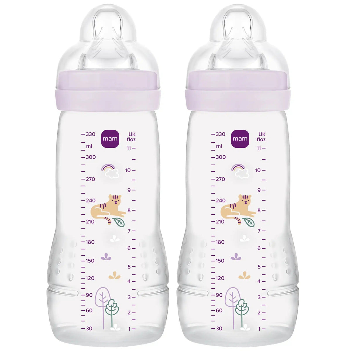 MAM Easy Active zestaw butelek 2x 330 ml 4 m+ smoczek 3 TYGRYS